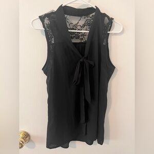 Etam Lacey Black Tie Front Tank Women’s Medium